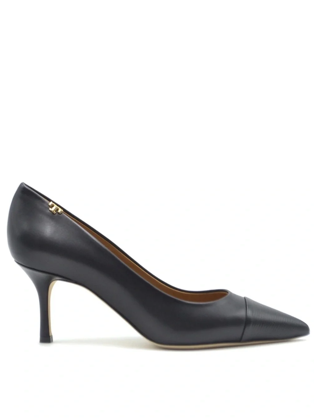 Tory Burch Penelope Heels Cap Toe Calfskin Leather Pumps with Heel Detail, Sz 8